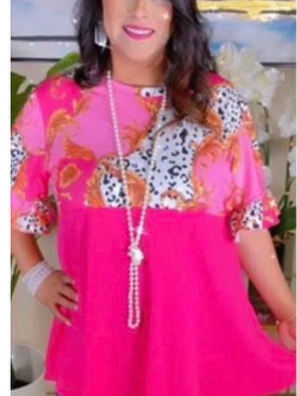 Women's Pink Mixed-Print Short Sleeve Top Sz xl
